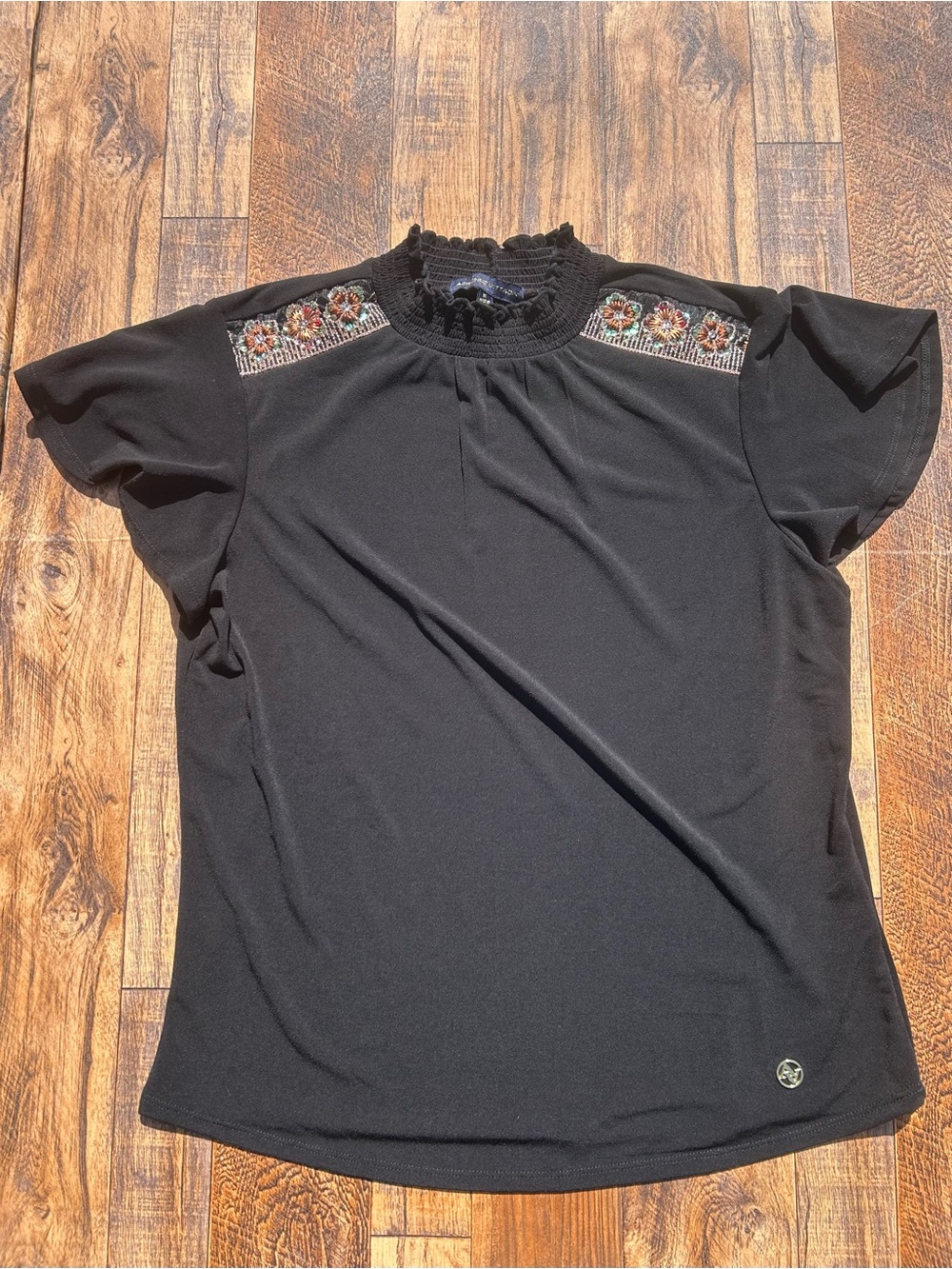 Black Embroidered Mock Neck Women's Top